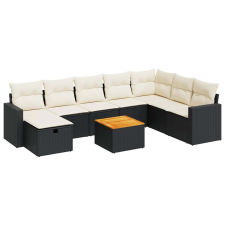 vidaXL 9 részes fekete polyrattan kerti ülőgarnitúra párnákkal (3325801) kerti bútor