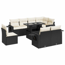 vidaXL 9 részes fekete polyrattan kerti ülőgarnitúra párnákkal (3326497) kerti bútor