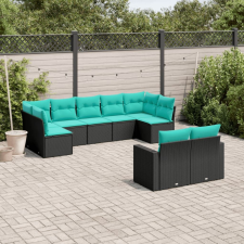 vidaXL 9 részes fekete polyrattan kerti ülőgarnitúra párnával kerti bútor