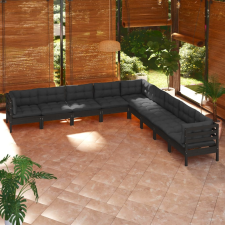 vidaXL 9 részes fekete tömör fenyőfa kerti ülőgarnitúra párnákkal kerti bútor