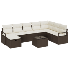 vidaXL 9 Részes Kerti Sofa Készlet Párnákkal Barna Polirattan (3359237) kerti bútor