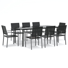 vidaXL 9-részes polyrattan és acél kerti étkezőgarnitúra párnával (3187032) kerti bútor