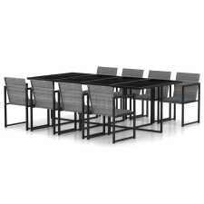 vidaXL 9-részes szürke kültéri polyrattan étkezőszett párnákkal kerti bútor
