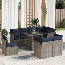 vidaXL 9 részes szürke polyrattan akácfa kerti ülőgarnitúra párnákkal kerti bútor