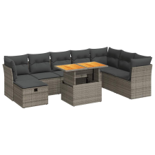 vidaXL 9 részes szürke polyrattan akácfa kerti ülőgarnitúra párnákkal (3327991) kerti bútor