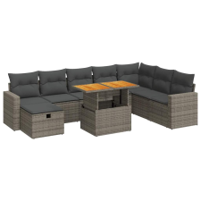vidaXL 9 részes szürke polyrattan akácfa kerti ülőgarnitúra párnákkal (3328019) kerti bútor