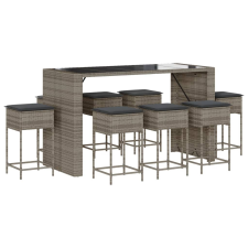 vidaXL 9 részes szürke polyrattan kerti bárszett párnával (3261514) kerti bútor