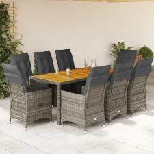 vidaXL 9 részes szürke polyrattan kerti bisztrógarnitúra párnákkal kerti bútor