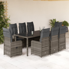 vidaXL 9 részes szürke polyrattan kerti bisztrógarnitúra párnákkal kerti bútor