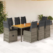 vidaXL 9 részes szürke polyrattan kerti bisztrógarnitúra párnákkal kerti bútor