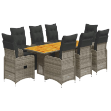 vidaXL 9 részes szürke polyrattan kerti bisztrógarnitúra párnákkal (3277164) kerti bútor