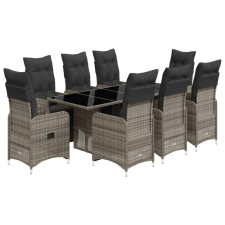 vidaXL 9 részes szürke polyrattan kerti bisztrógarnitúra párnákkal (3277172) kerti bútor
