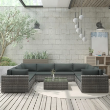 vidaXL 9-részes szürke polyrattan kerti bútorszett párnákkal kerti bútor