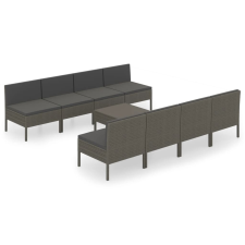 vidaXL 9 részes szürke polyrattan kerti bútorszett párnákkal (3094334) kerti bútor