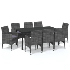 vidaXL 9 részes szürke polyrattan kerti étkezőgarnitúra párnákkal (3095026) kerti bútor