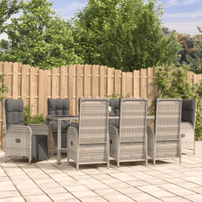 vidaXL 9 részes szürke polyrattan kerti étkezőgarnitúra párnával kerti bútor