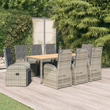 vidaXL 9 részes szürke polyrattan kerti étkezőgarnitúra párnával kerti bútor