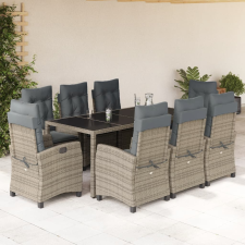vidaXL 9 részes szürke polyrattan kerti étkezőgarnitúra párnával kerti bútor