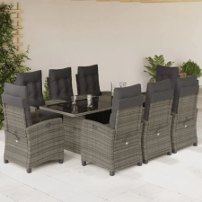 vidaXL 9 részes szürke polyrattan kerti étkezőgarnitúra párnával kerti bútor