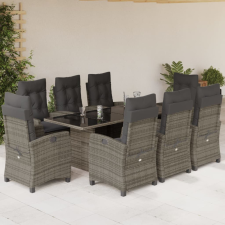 vidaXL 9 részes szürke polyrattan kerti étkezőgarnitúra párnával kerti bútor
