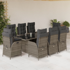 vidaXL 9 részes szürke polyrattan kerti étkezőgarnitúra párnával kerti bútor