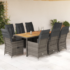 vidaXL 9 részes szürke polyrattan kerti étkezőgarnitúra párnával kerti bútor