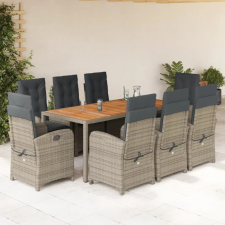 vidaXL 9 részes szürke polyrattan kerti étkezőgarnitúra párnával kerti bútor