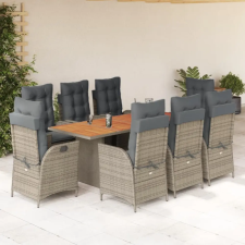 vidaXL 9 részes szürke polyrattan kerti étkezőgarnitúra párnával kerti bútor