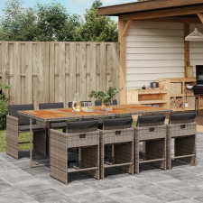 vidaXL 9 részes szürke polyrattan kerti étkezőgarnitúra párnával kerti bútor