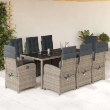 vidaXL 9 részes szürke polyrattan kerti étkezőgarnitúra párnával kerti bútor