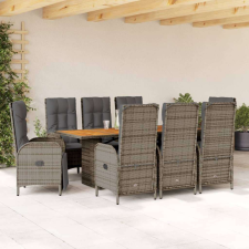 vidaXL 9 részes szürke polyrattan kerti étkezőgarnitúra párnával kerti bútor