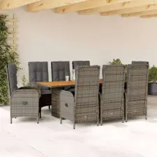 vidaXL 9 részes szürke polyrattan kerti étkezőgarnitúra párnával kerti bútor