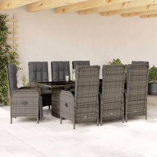 vidaXL 9 részes szürke polyrattan kerti étkezőgarnitúra párnával kerti bútor