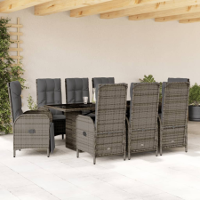 vidaXL 9 részes szürke polyrattan kerti étkezőgarnitúra párnával kerti bútor
