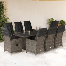 vidaXL 9 részes szürke polyrattan kerti étkezőgarnitúra párnával kerti bútor
