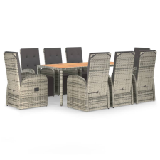 vidaXL 9 részes szürke polyrattan kerti étkezőgarnitúra párnával (3157596) kerti bútor