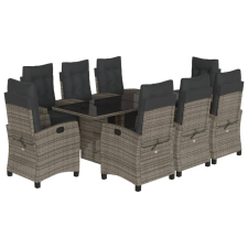 vidaXL 9 részes szürke polyrattan kerti étkezőgarnitúra párnával (3212925) kerti bútor