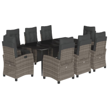 vidaXL 9 részes szürke polyrattan kerti étkezőgarnitúra párnával (3212994) kerti bútor