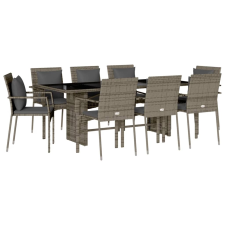 vidaXL 9 részes szürke polyrattan kerti étkezőgarnitúra párnával (3213493) kerti bútor