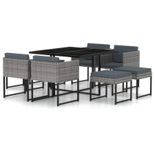 vidaXL 9 részes szürke polyrattan kerti étkezőszett párnákkal (313100) kerti bútor