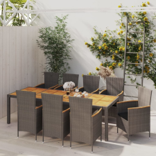 vidaXL 9 részes szürke polyrattan kültéri étkezőgarnitúra párnákkal kerti bútor