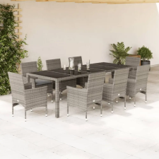 vidaXL 9 részes szürke polyrattan/üveg kerti étkezőgarnitúra párnával kerti bútor