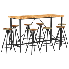 vidaXL 9 részes tömör akácfa és újrahasznosított fa bárszett bútor