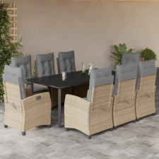 vidaXL 9 részes vegyes bézs polyrattan kerti étkezőgarnitúra párnákkal kerti bútor