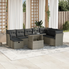 vidaXL 9 részes világosszürke polyrattan kerti ülőgarnitúra párnával kerti bútor