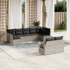 vidaXL 9 részes világosszürke polyrattan kerti ülőgarnitúra párnával kerti bútor