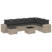 vidaXL 9 részes világosszürke polyrattan kerti ülőgarnitúra párnával (3255309) kerti bútor