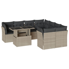 vidaXL 9 részes világosszürke polyrattan kerti ülőgarnitúra párnával (3266432) kerti bútor