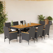 vidaXL 9részes fekete polyrattan/akácfa kerti étkezőgarnitúra párnákkal kerti bútor