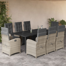 vidaXL 9részes világosszürke polyrattan kerti étkezőgarnitúra párnával kerti bútor